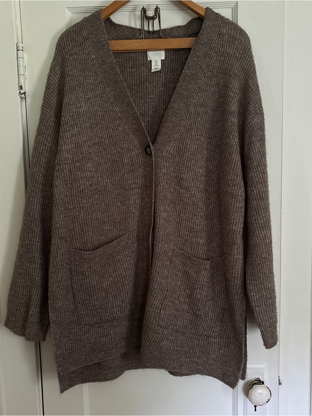 H&M Ribbed V-Neck Pocket Cardigan - Taupe Brown